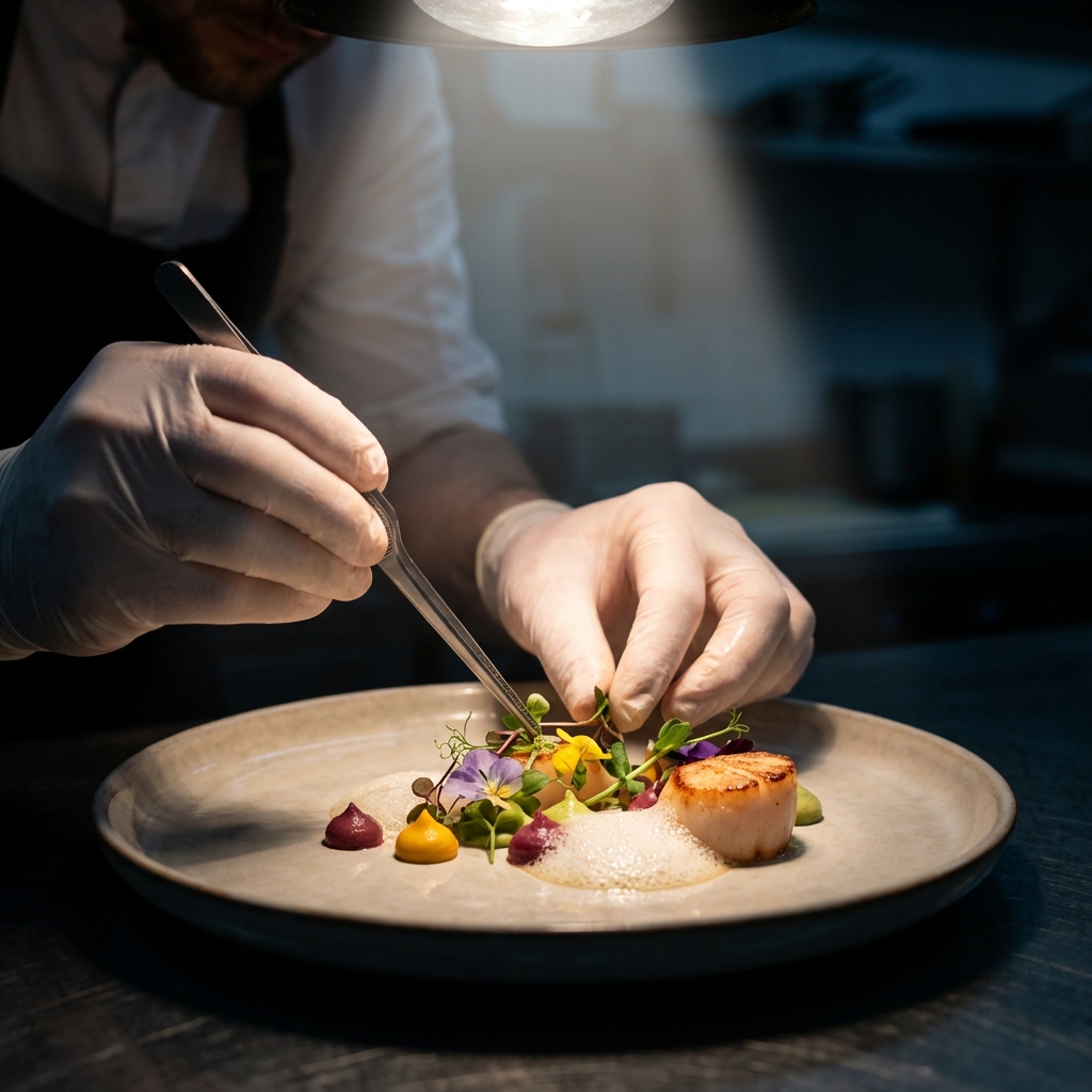 Chef plating food
